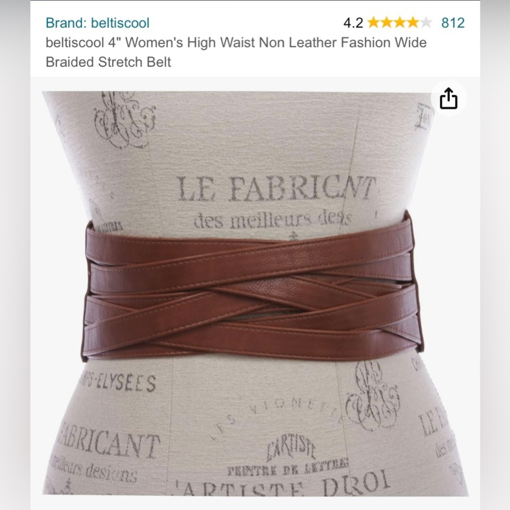 Beltiscool 4 inch, high waist fashion stretch belt. Brown, size S/M 29”-32”.